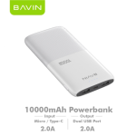 BAVIN PC097 10000mah Powerbank Fast Charger Mini Dual Input & USB Output 10W